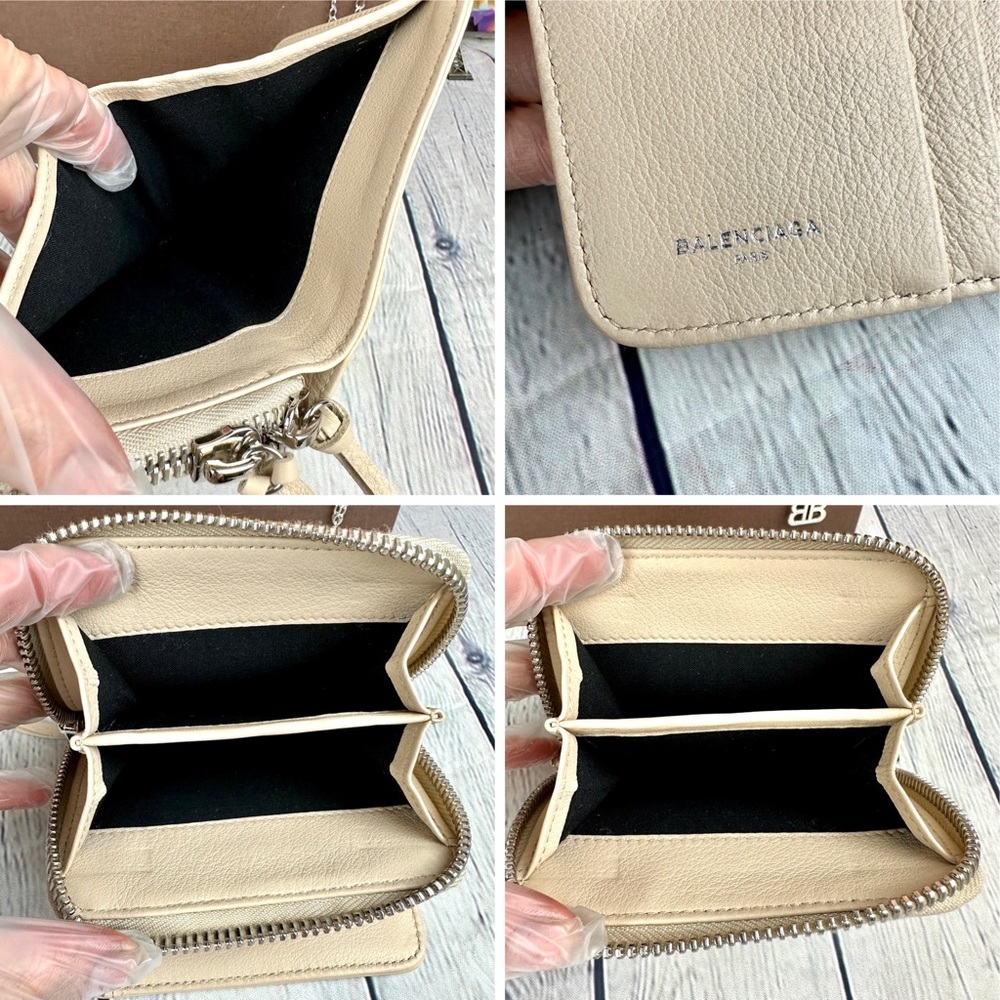 Balenciaga Beige Leather bifold compact zippy wallet with necklace GREAT! - Picture 14 of 16